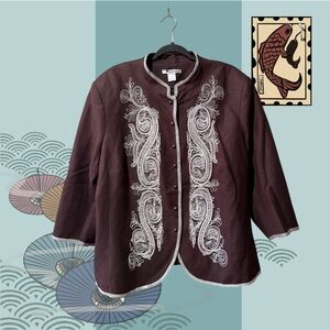 Nygard Brown Embroidered Cotton/Linen Blazer